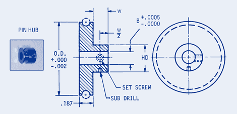 Precision Round Belt Pulleys 1/8 Pin Hub