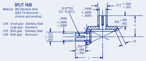 Miter and Bevel Gears 48 Pitch Split Hub .18 Face,.2498 Bore