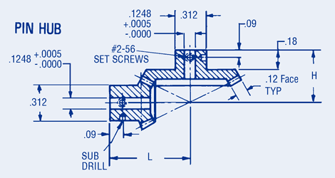 Miter and Bevel Gears 72 Pitch Pin Hub .12 Face, .1248 Bore