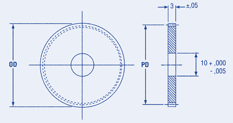 SPUR GEAR HUBLESS 0,5 mod., 3mm face, 10mm bore