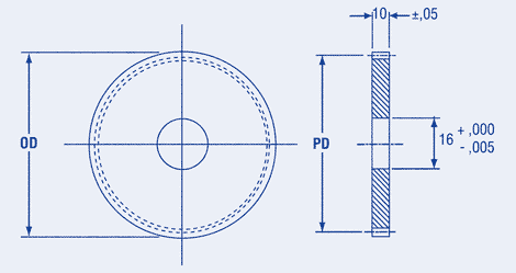 SPUR GEAR HUBLESS 1,25 mod., 10mm face, 16mm bore