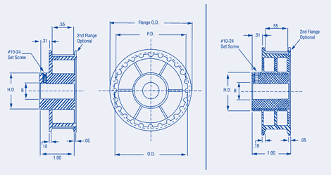 Timing Belt Pulleys - Nylon Series 3/8 Pitch
